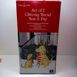 trim a tree set of 2 Glittering thread mom & pup dog Christmas outdoor
